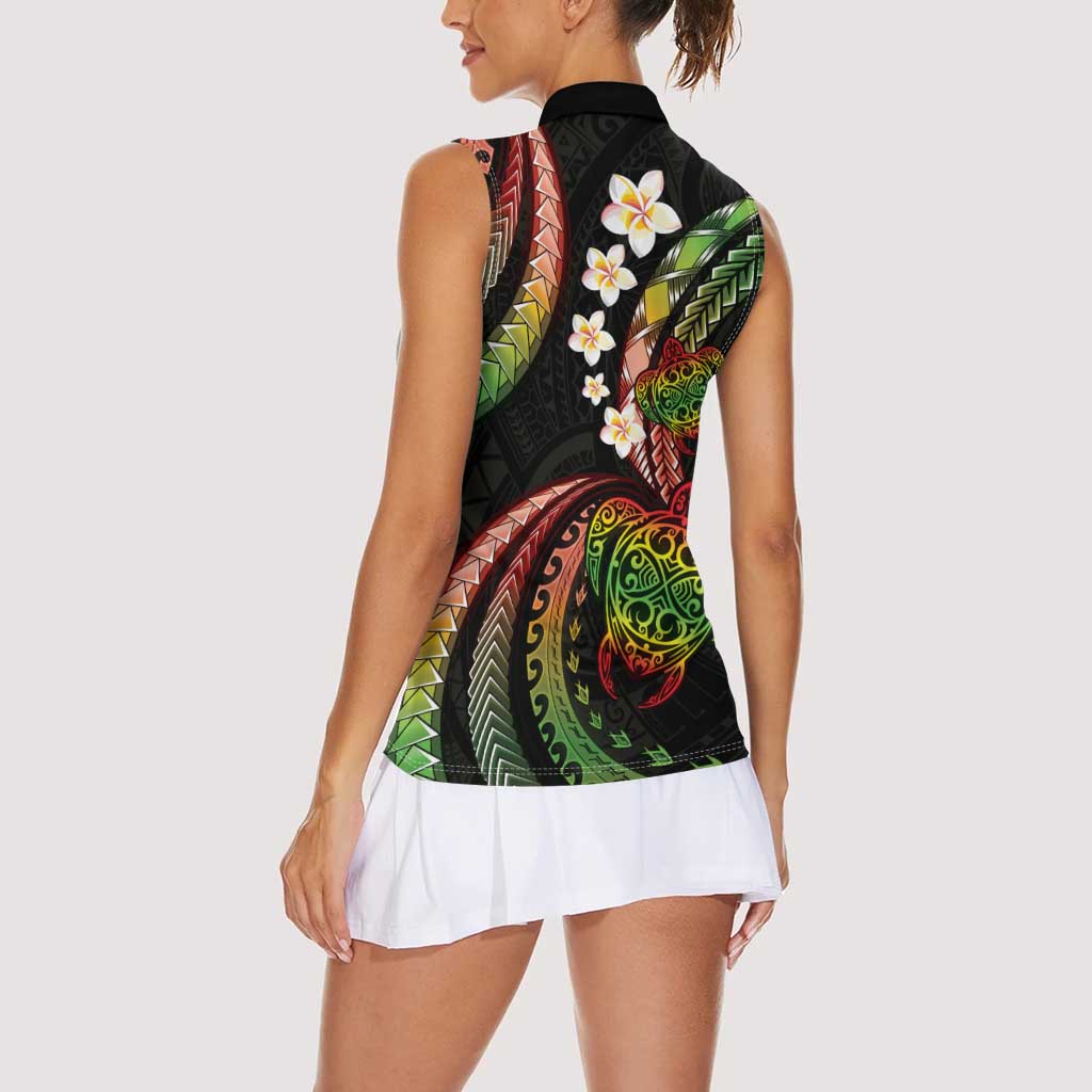 Hawaii Turtles Plumeria Women Sleeveless Polo Shirt Reggae Polynesian Pattern