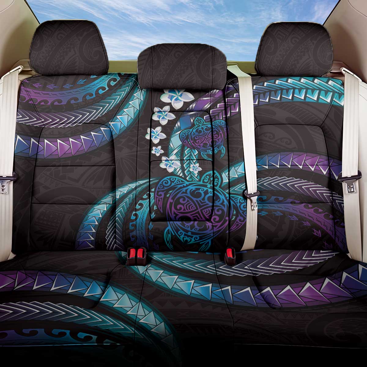 Hawaii Turtles Plumeria Back Car Seat Cover Amethyst Gradient Polynesian Pattern