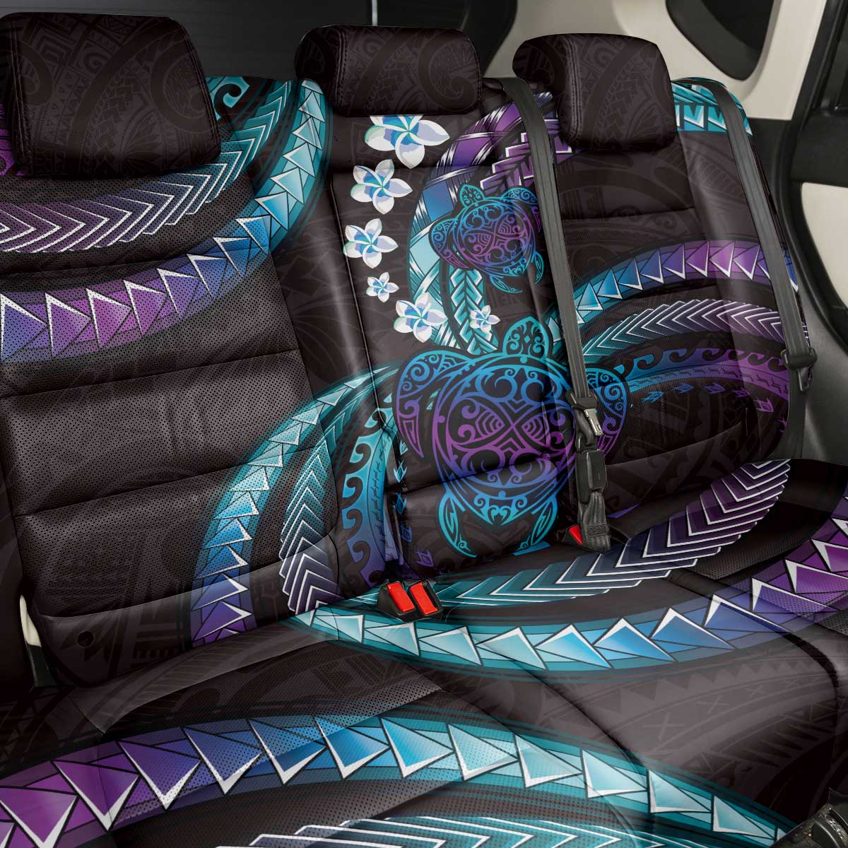 Hawaii Turtles Plumeria Back Car Seat Cover Amethyst Gradient Polynesian Pattern