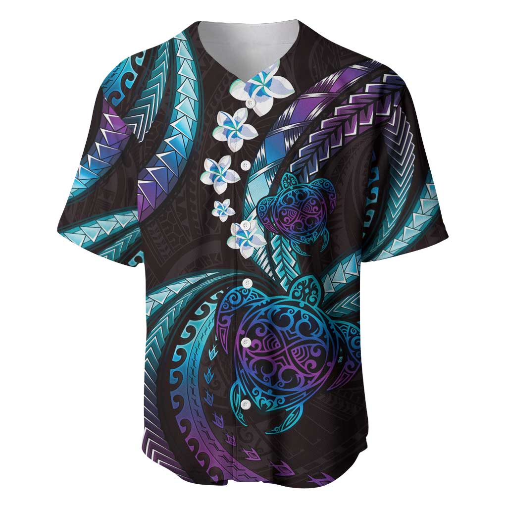 Hawaii Turtles Plumeria Baseball Jersey Amethyst Gradient Polynesian Pattern