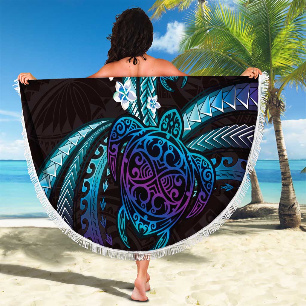 Hawaii Turtles Plumeria Beach Blanket Amethyst Gradient Polynesian Pattern