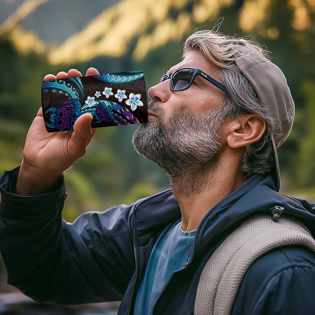 Hawaii Turtles Plumeria 4 in 1 Can Cooler Tumbler Amethyst Gradient Polynesian Pattern