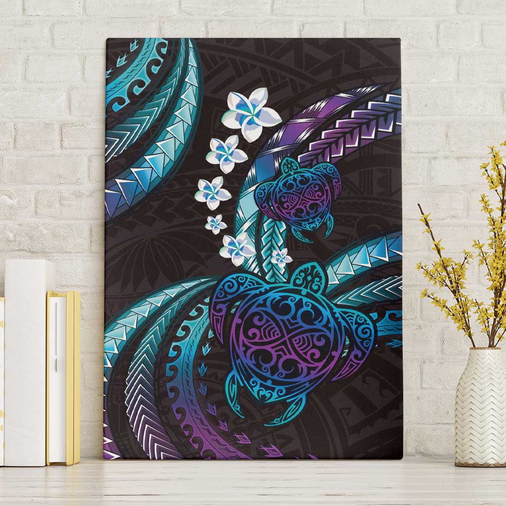 Hawaii Turtles Plumeria Canvas Wall Art Amethyst Gradient Polynesian Pattern
