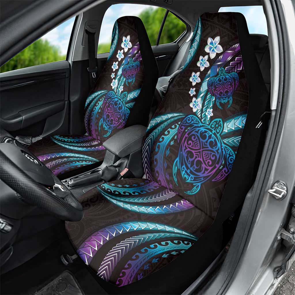 Hawaii Turtles Plumeria Car Seat Cover Amethyst Gradient Polynesian Pattern