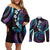 Hawaii Turtles Plumeria Couples Matching Off Shoulder Short Dress and Long Sleeve Button Shirt Amethyst Gradient Polynesian Pattern