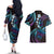Hawaii Turtles Plumeria Couples Matching Off The Shoulder Long Sleeve Dress and Hawaiian Shirt Amethyst Gradient Polynesian Pattern