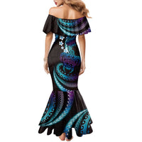 Hawaii Turtles Plumeria Family Matching Mermaid Dress and Hawaiian Shirt Amethyst Gradient Polynesian Pattern