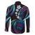 Hawaii Turtles Plumeria Family Matching Off The Shoulder Long Sleeve Dress and Hawaiian Shirt Amethyst Gradient Polynesian Pattern