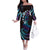 Hawaii Turtles Plumeria Family Matching Off The Shoulder Long Sleeve Dress and Hawaiian Shirt Amethyst Gradient Polynesian Pattern