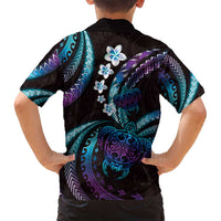Hawaii Turtles Plumeria Family Matching Off Shoulder Maxi Dress and Hawaiian Shirt Amethyst Gradient Polynesian Pattern