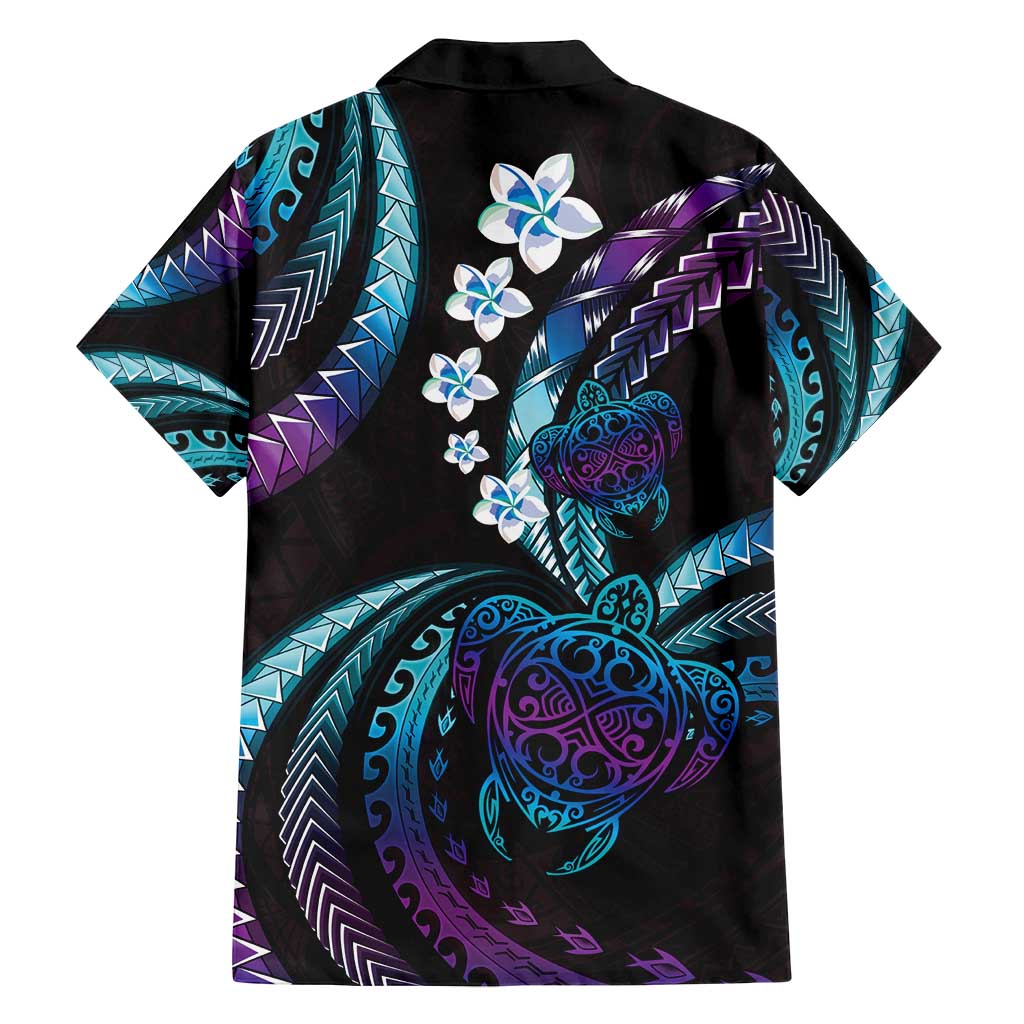 Hawaii Turtles Plumeria Family Matching Off Shoulder Short Dress and Hawaiian Shirt Amethyst Gradient Polynesian Pattern