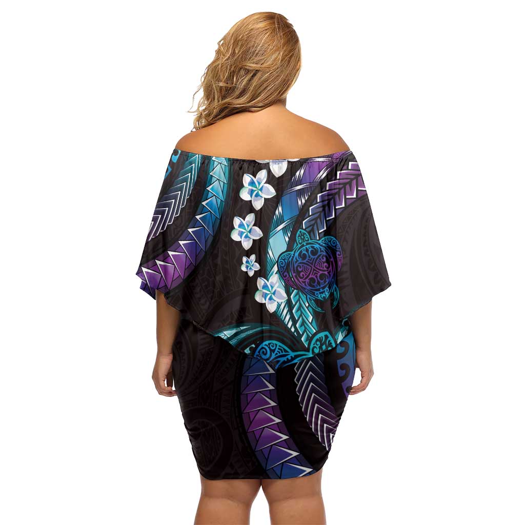 Hawaii Turtles Plumeria Family Matching Off Shoulder Short Dress and Hawaiian Shirt Amethyst Gradient Polynesian Pattern