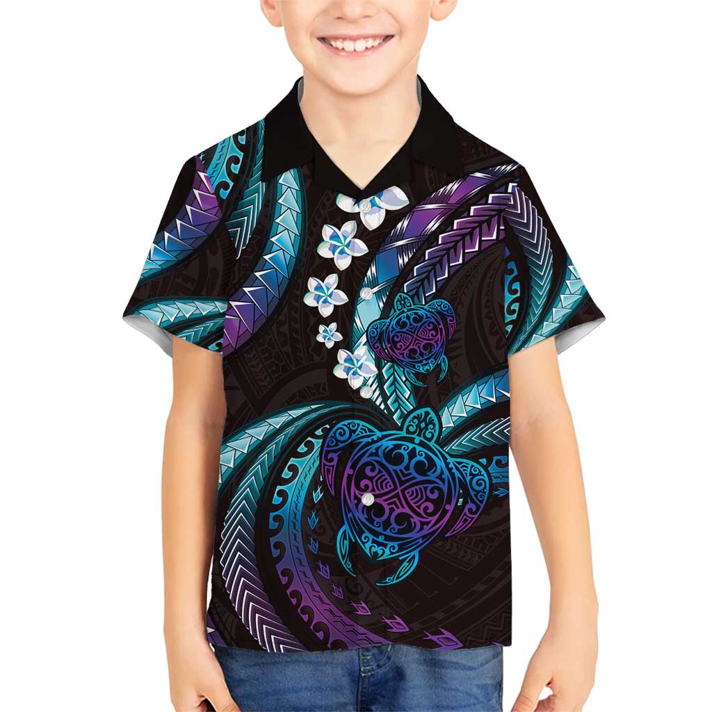 Hawaii Turtles Plumeria Family Matching Puletasi and Hawaiian Shirt Amethyst Gradient Polynesian Pattern