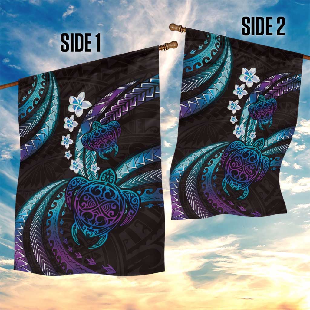 Hawaii Turtles Plumeria Garden Flag Amethyst Gradient Polynesian Pattern