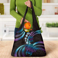 Hawaii Turtles Plumeria Grocery Bag Amethyst Gradient Polynesian Pattern