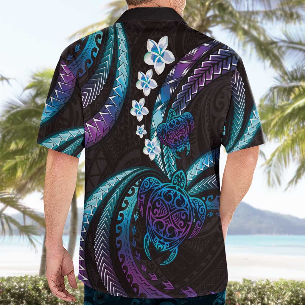 Hawaii Turtles Plumeria Hawaiian Shirt Amethyst Gradient Polynesian Pattern