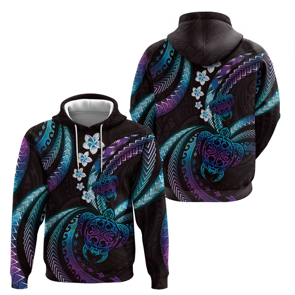 Hawaii Turtles Plumeria Hoodie Amethyst Gradient Polynesian Pattern
