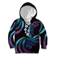 Hawaii Turtles Plumeria Kid Hoodie Amethyst Gradient Polynesian Pattern