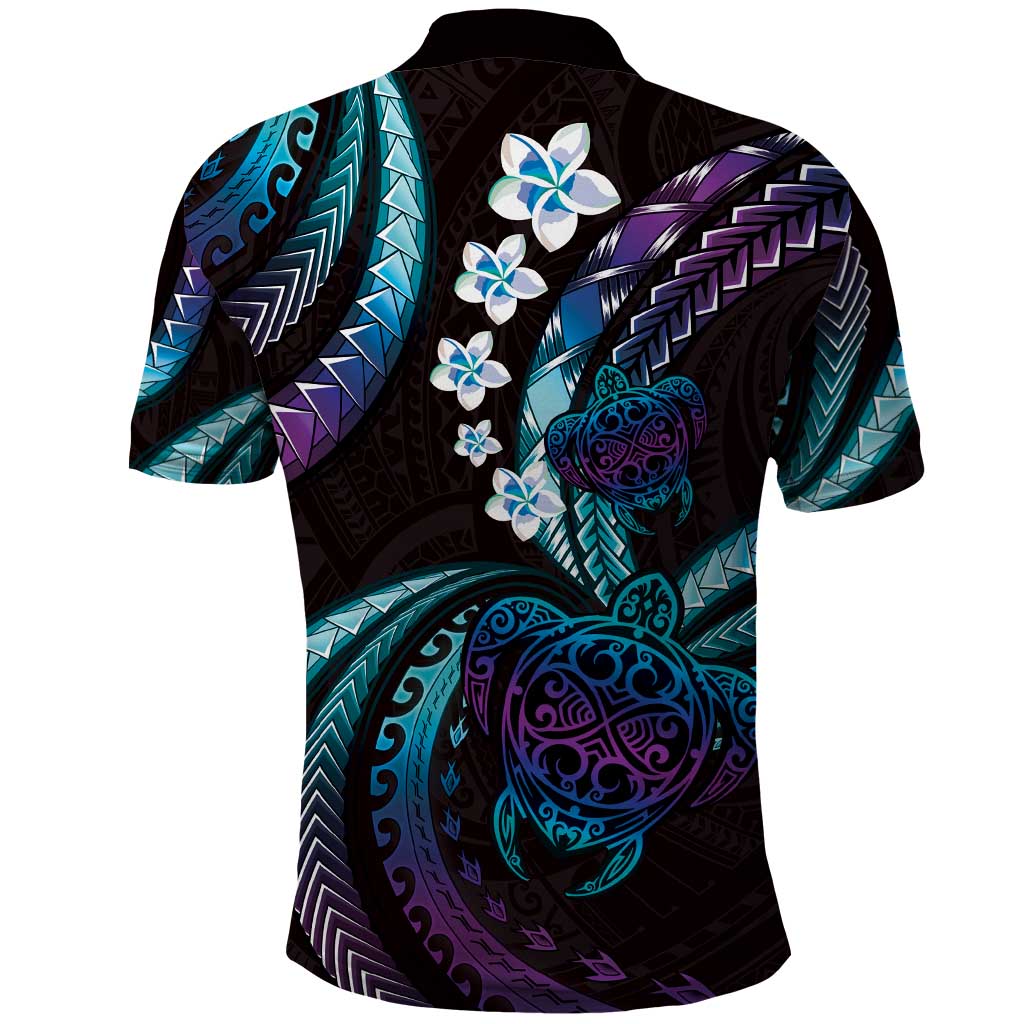 Hawaii Turtles Plumeria Polo Shirt Amethyst Gradient Polynesian Pattern
