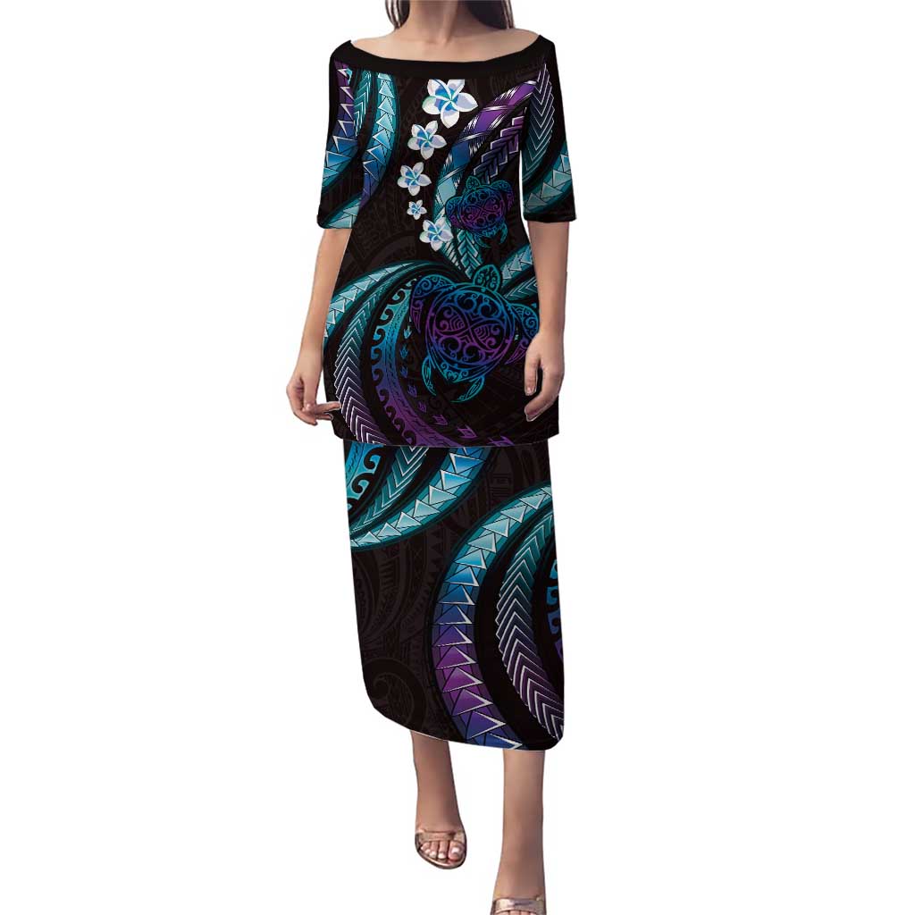 Hawaii Turtles Plumeria Puletasi Amethyst Gradient Polynesian Pattern