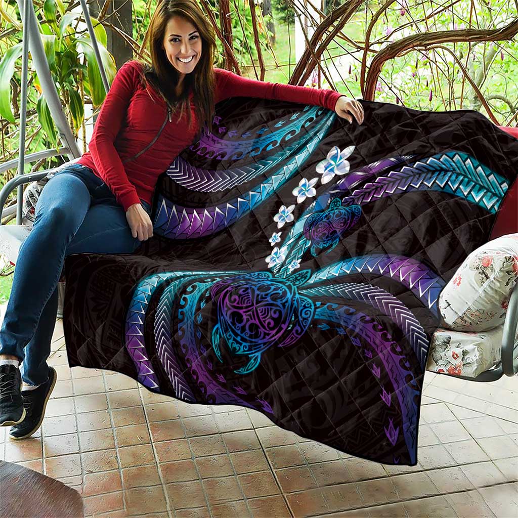 Hawaii Turtles Plumeria Quilt Amethyst Gradient Polynesian Pattern