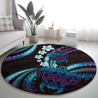 Hawaii Turtles Plumeria Round Carpet Amethyst Gradient Polynesian Pattern