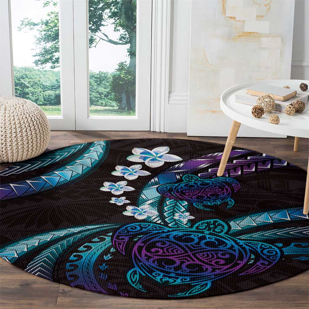 Hawaii Turtles Plumeria Round Carpet Amethyst Gradient Polynesian Pattern