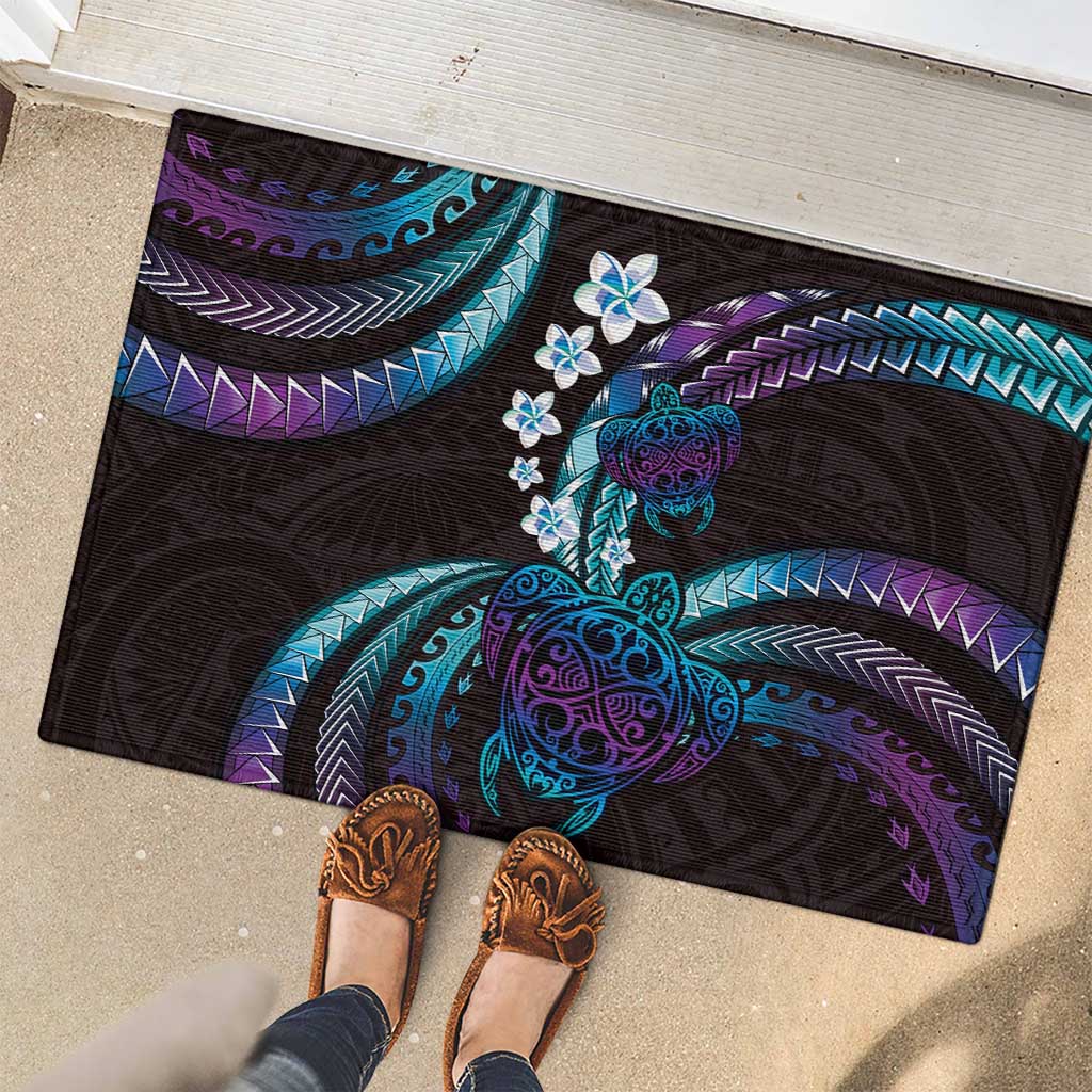 Hawaii Turtles Plumeria Rubber Doormat Amethyst Gradient Polynesian Pattern