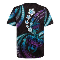 Hawaii Turtles Plumeria Rugby Jersey Amethyst Gradient Polynesian Pattern