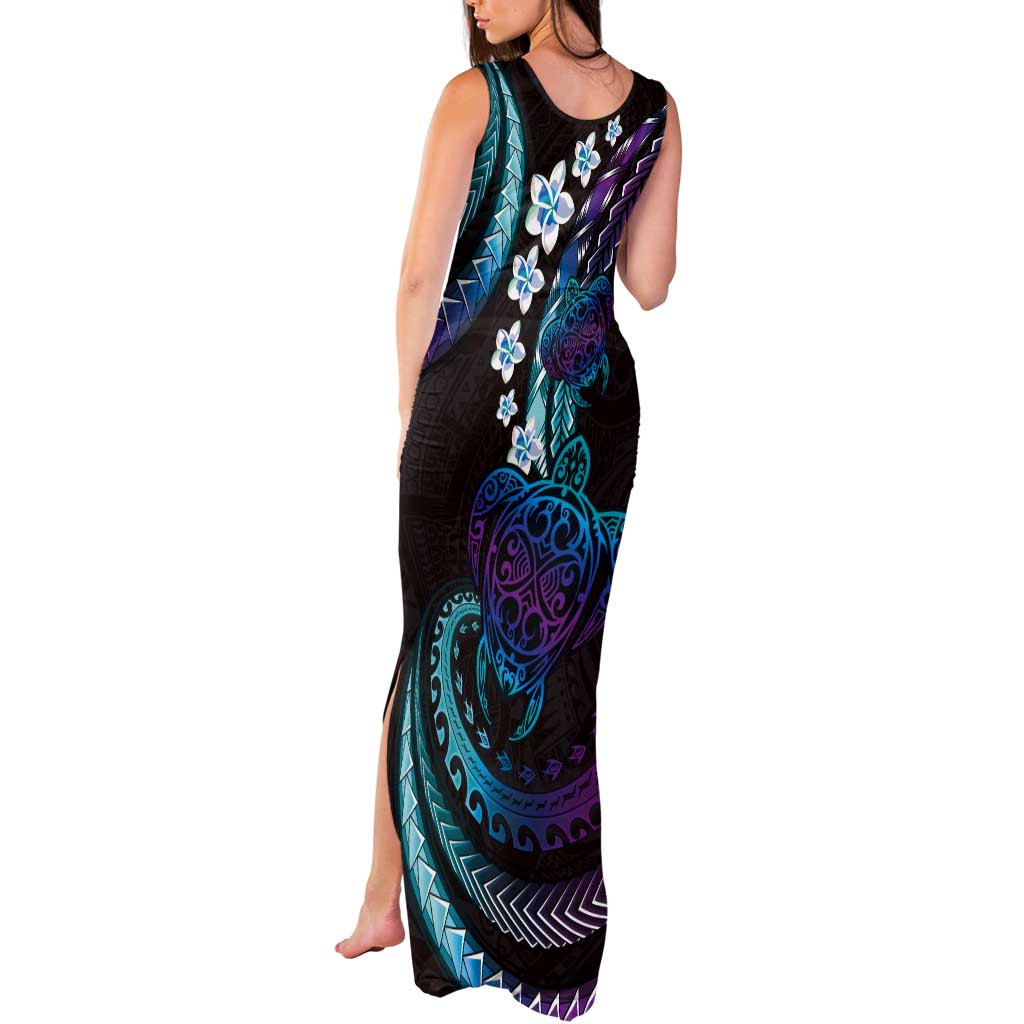 Hawaii Turtles Plumeria Tank Maxi Dress Amethyst Gradient Polynesian Pattern
