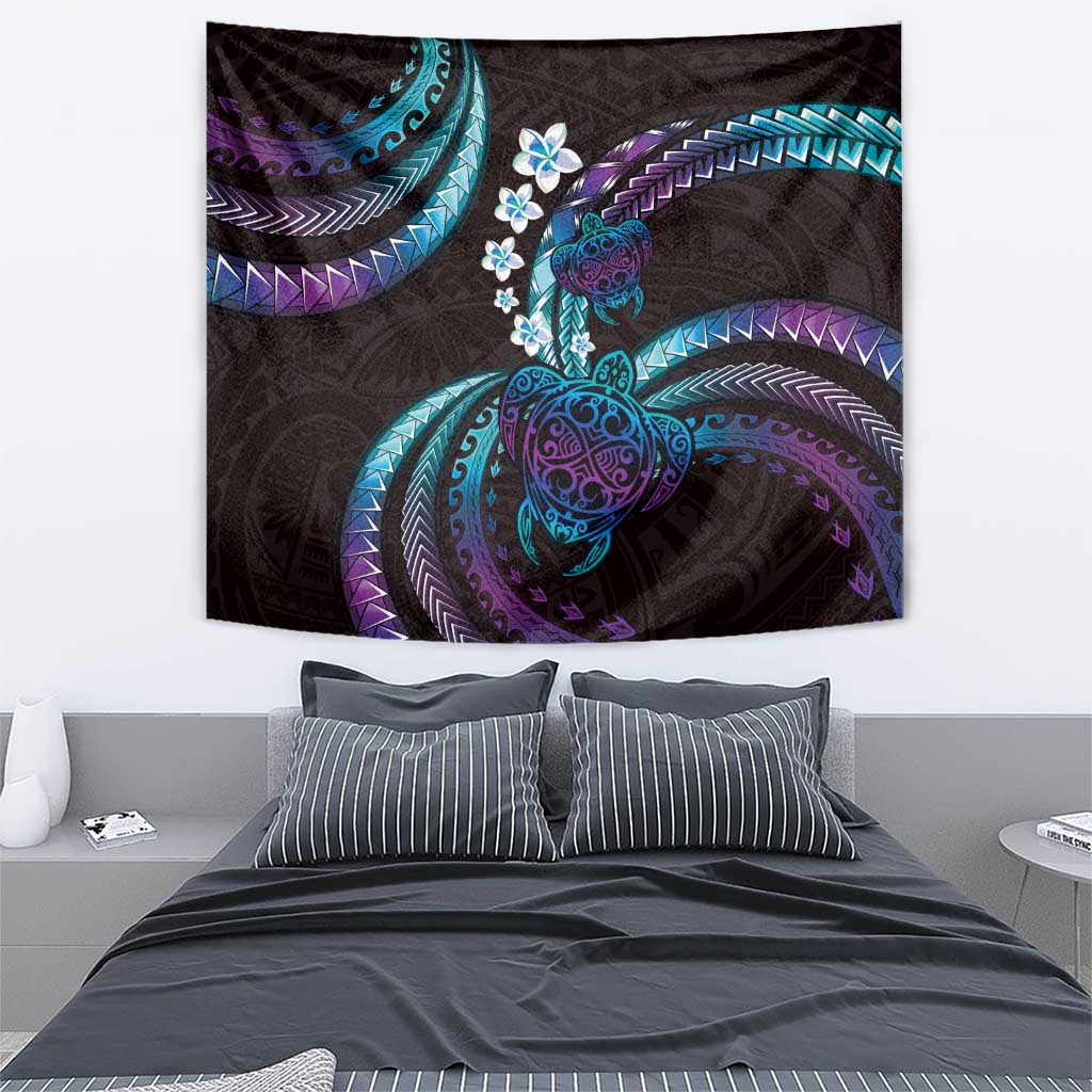Hawaii Turtles Plumeria Tapestry Amethyst Gradient Polynesian Pattern