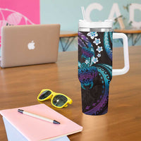 Hawaii Turtles Plumeria Tumbler With Handle Amethyst Gradient Polynesian Pattern