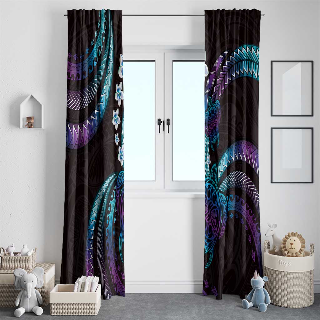 Hawaii Turtles Plumeria Window Curtain Amethyst Gradient Polynesian Pattern