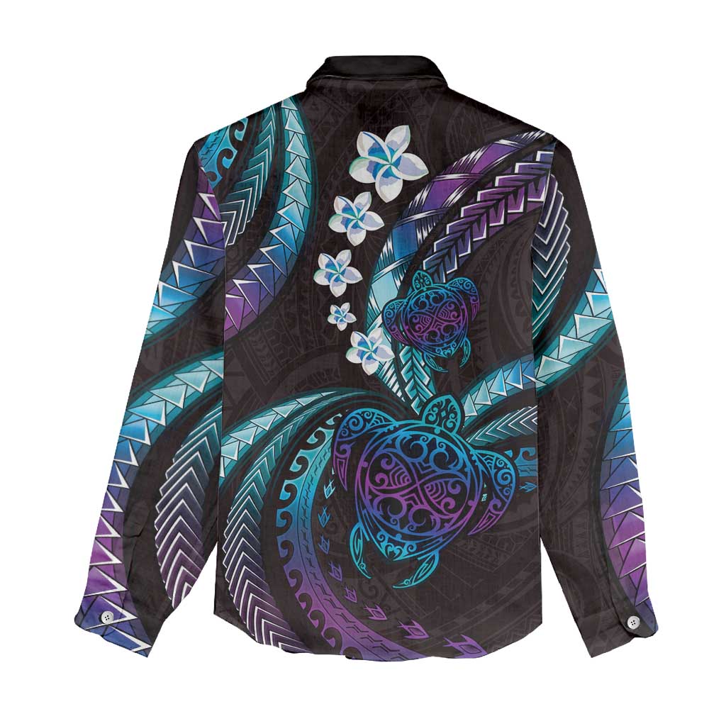Hawaii Turtles Plumeria Women Casual Shirt Amethyst Gradient Polynesian Pattern
