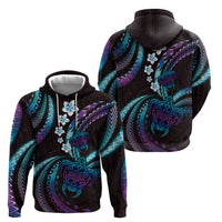Hawaii Turtles Plumeria Zip Hoodie Amethyst Gradient Polynesian Pattern