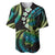 Hawaii Turtles Plumeria Baseball Jersey Chartreuse Cyan Polynesian Pattern