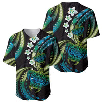 Hawaii Turtles Plumeria Baseball Jersey Chartreuse Cyan Polynesian Pattern