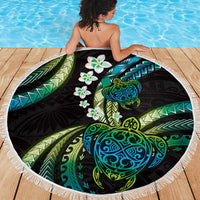 Hawaii Turtles Plumeria Beach Blanket Chartreuse Cyan Polynesian Pattern