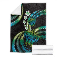 Hawaii Turtles Plumeria Blanket Chartreuse Cyan Polynesian Pattern