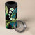 Hawaii Turtles Plumeria 4 in 1 Can Cooler Tumbler Chartreuse Cyan Polynesian Pattern
