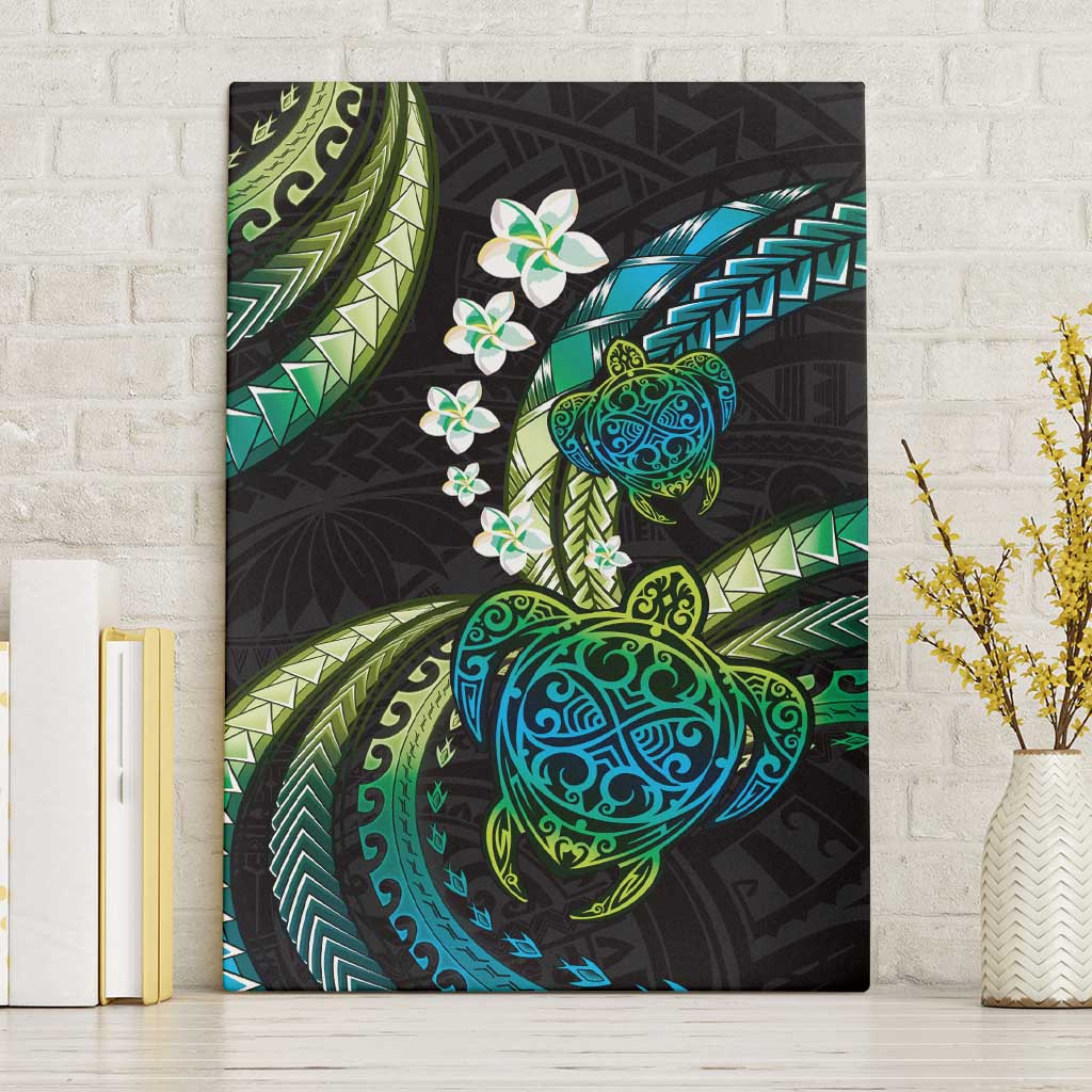 Hawaii Turtles Plumeria Canvas Wall Art Chartreuse Cyan Polynesian Pattern