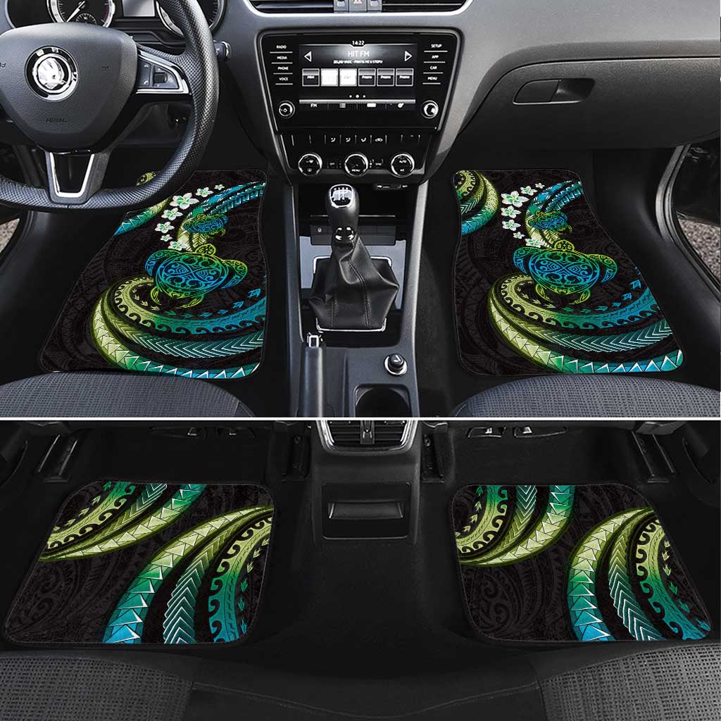 Hawaii Turtles Plumeria Car Mats Chartreuse Cyan Polynesian Pattern