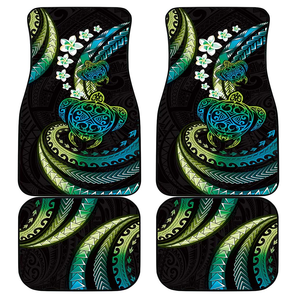 Hawaii Turtles Plumeria Car Mats Chartreuse Cyan Polynesian Pattern