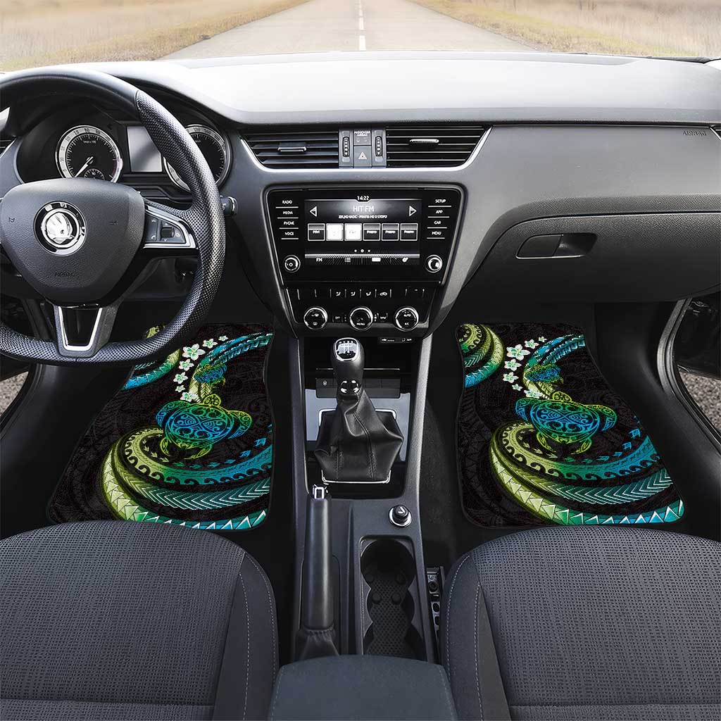 Hawaii Turtles Plumeria Car Mats Chartreuse Cyan Polynesian Pattern