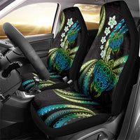 Hawaii Turtles Plumeria Car Seat Cover Chartreuse Cyan Polynesian Pattern