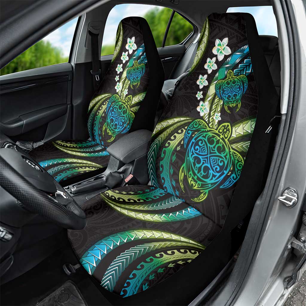 Hawaii Turtles Plumeria Car Seat Cover Chartreuse Cyan Polynesian Pattern