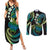 Hawaii Turtles Plumeria Couples Matching Summer Maxi Dress and Long Sleeve Button Shirt Chartreuse Cyan Polynesian Pattern