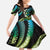 Hawaii Turtles Plumeria Family Matching Off The Shoulder Long Sleeve Dress and Hawaiian Shirt Chartreuse Cyan Polynesian Pattern