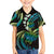 Hawaii Turtles Plumeria Family Matching Off The Shoulder Long Sleeve Dress and Hawaiian Shirt Chartreuse Cyan Polynesian Pattern