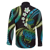 Hawaii Turtles Plumeria Family Matching Puletasi and Hawaiian Shirt Chartreuse Cyan Polynesian Pattern